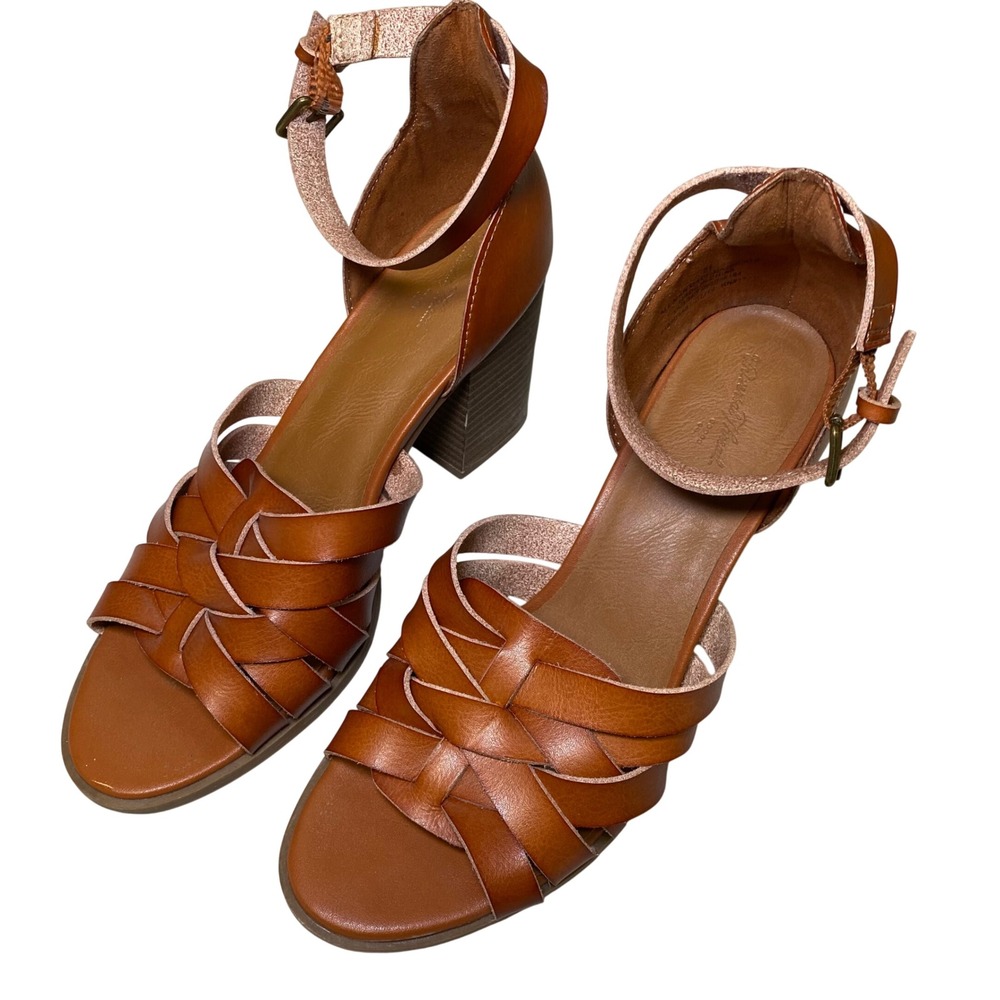 Universal Thread Women's Woven Block Heel Ankle Strap Sandals Brown Size 8.5‎